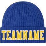 Personalized Royal Gold-White Stitched Cuffed Knit Hat Team Custom Name and Number