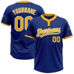 Personalized Royal Gold-White Two-Button Unisex Softball Jersey Team Custom Name and Number