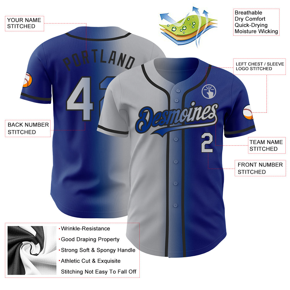 Personalized Royal Gray-Black Authentic Gradient Fashion Baseball Jersey Team Custom Name and Number Personalized Royal Gray-Black Authentic Gradient Fashion Baseball Jersey Team Custom Name and Number - Image 3