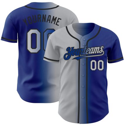 Personalized Royal Gray-Black Authentic Gradient Fashion Baseball Jersey Team Custom Name and Number