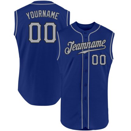 Personalized Royal Gray-Black Authentic Sleeveless Baseball Jersey Team Custom Name and Number