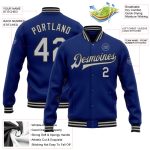 Personalized Royal Gray-Black Bomber Full-Snap Varsity Letterman Jacket Team Custom Name and Number