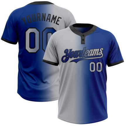 Personalized Royal Gray-Black Gradient Fashion Two-Button Unisex Softball Jersey Team Custom Name and Number