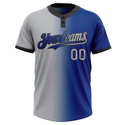 Personalized Royal Gray-Black Gradient Fashion Two-Button Unisex Softball Jersey Team Custom Name and Number
