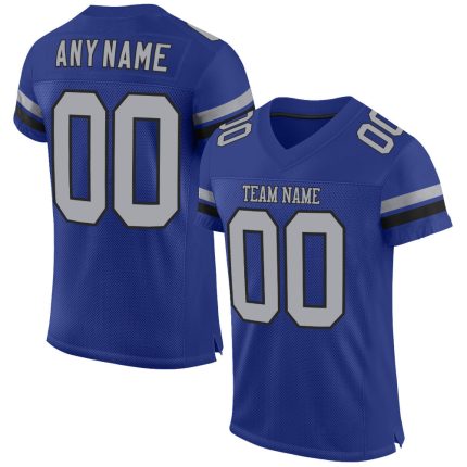 Personalized Royal Gray-Black Mesh Authentic Football Jersey Team Custom Name and Number