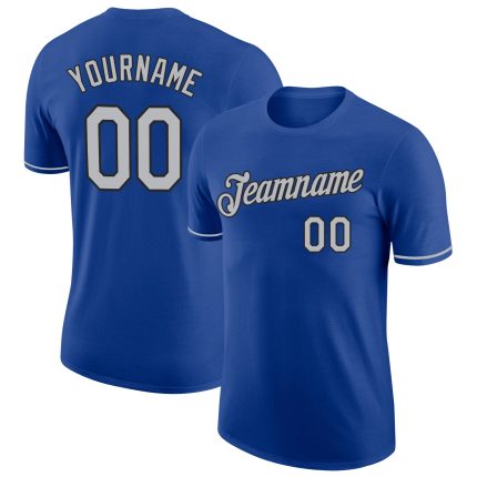Personalized Royal Gray-Black Performance T-Shirt Team Custom Name and Number
