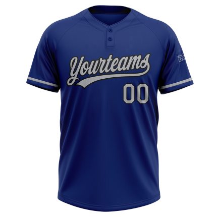 Personalized Royal Gray-Black Two-Button Unisex Softball Jersey