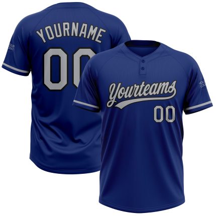 Personalized Royal Gray-Black Two-Button Unisex Softball Jersey