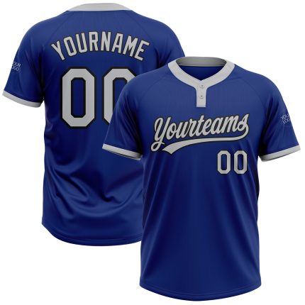Personalized Royal Gray-Black Two-Button Unisex Softball Jersey Team Custom Name and Number