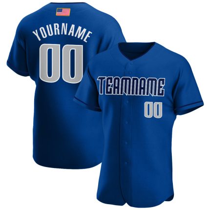 Personalized Royal Gray-Navy Authentic American Flag Fashion Baseball Jersey Team Custom Name and Number