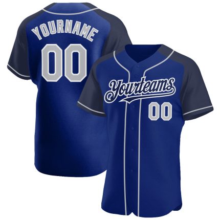 Personalized Royal Gray-Navy Authentic Raglan Sleeves Baseball Jersey Team Custom Name and Number