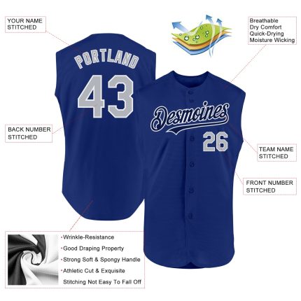 Personalized Royal Gray-Navy Authentic Sleeveless Baseball Jersey Team Custom Name and Number