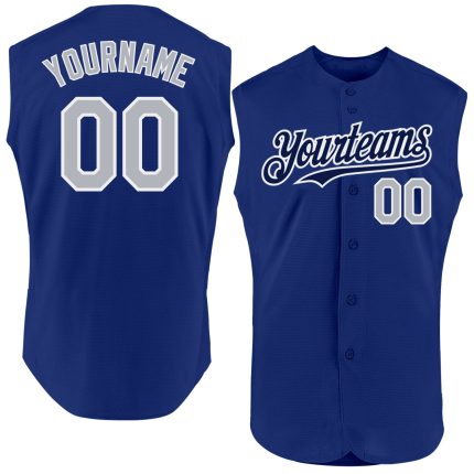 Personalized Royal Gray-Navy Authentic Sleeveless Baseball Jersey Team Custom Name and Number