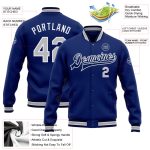 Personalized Royal Gray-Navy Bomber Full-Snap Varsity Letterman Jacket