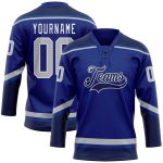 Personalized Royal Gray-Navy Hockey Lace Neck Jersey Team Custom Name and Number