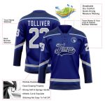 Personalized Royal Gray-Navy Hockey Lace Neck Jersey Team Custom Name and Number