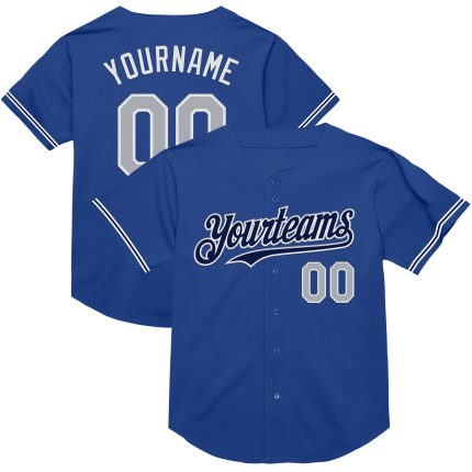 Personalized Royal Gray-Navy Mesh Authentic Throwback Baseball Jersey Team Custom Name and Number