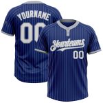 Personalized Royal Gray Pinstripe White Two-Button Unisex Softball Jersey Team Custom Name and Number