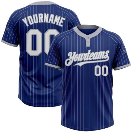 Personalized Royal Gray Pinstripe White Two-Button Unisex Softball Jersey Team Custom Name and Number
