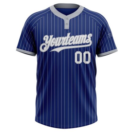 Personalized Royal Gray Pinstripe White Two-Button Unisex Softball Jersey Team Custom Name and Number