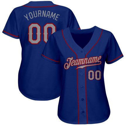 Personalized Royal Gray-Red Authentic Baseball Jersey