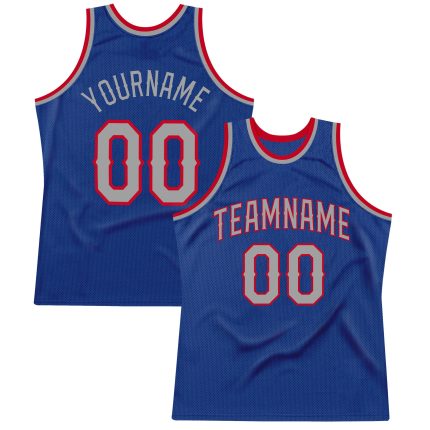 Personalized Royal Gray-Red Authentic Throwback Basketball Jersey Team Custom Name and Number