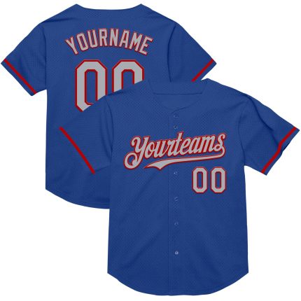 Personalized Royal Gray-Red Mesh Authentic Throwback Baseball Jersey Team Custom Name and Number
