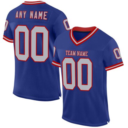 Personalized Royal Gray-Red Mesh Authentic Throwback Football Jersey Team Custom Name and Number
