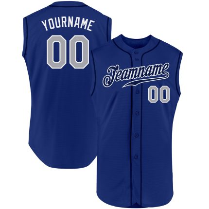 Personalized Royal Gray-White Authentic Sleeveless Baseball Jersey Team Custom Name and Number