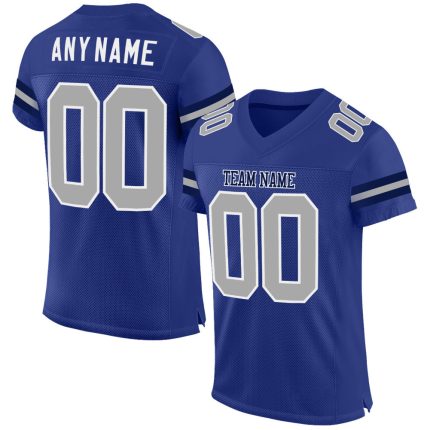Personalized Royal Gray-White Mesh Authentic Football Jersey Team Custom Name and Number