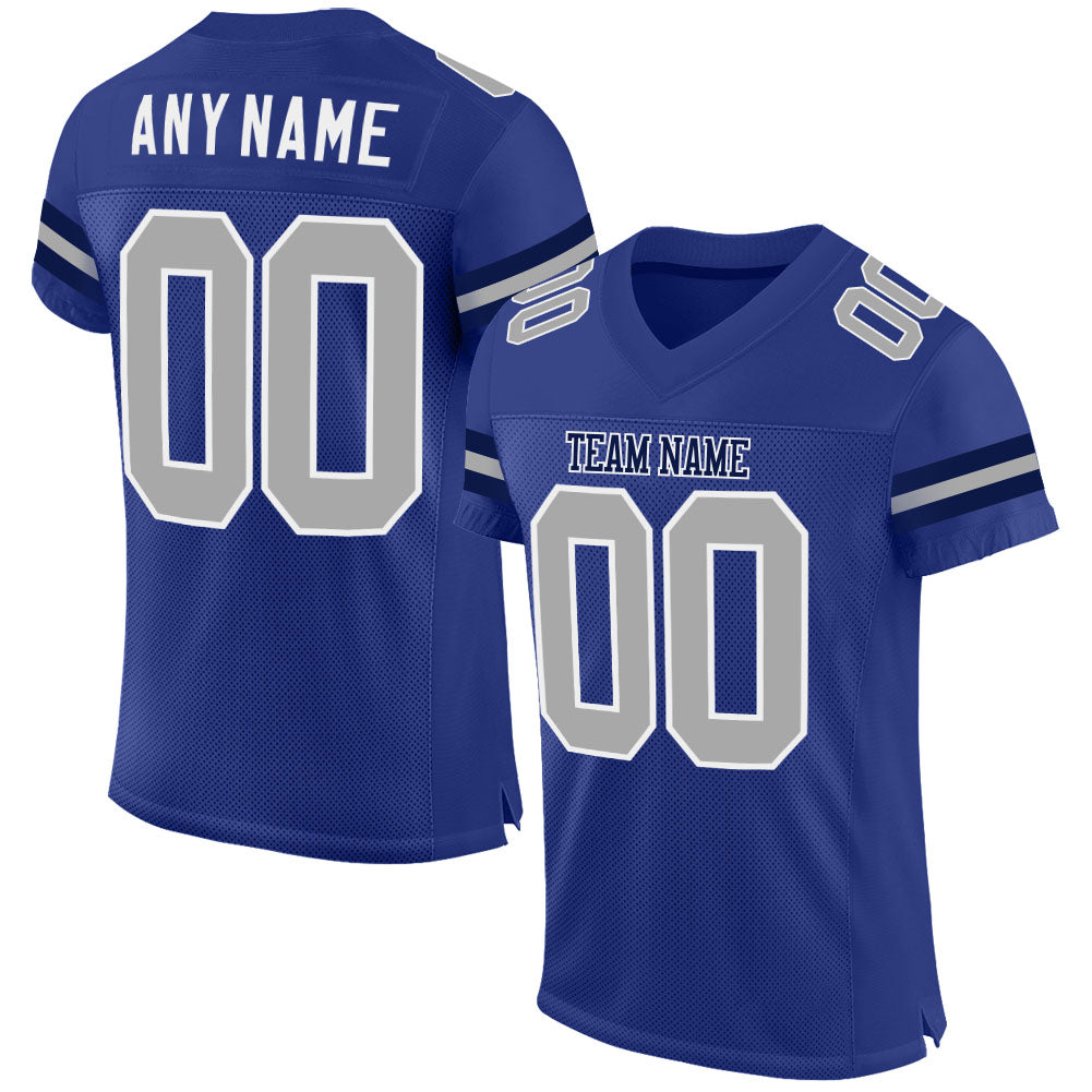 Personalized Royal Gray-White Mesh Authentic Football Jersey Team Custom Name and Number