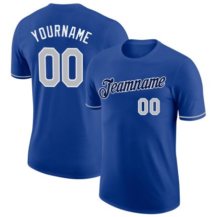 Personalized Royal Gray-White Performance T-Shirt Team Custom Name and Number