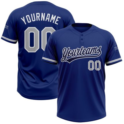 Personalized Royal Gray-White Two-Button Unisex Softball Jersey Team Custom Name and Number