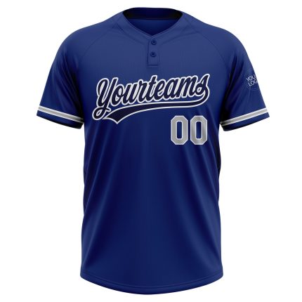 Personalized Royal Gray-White Two-Button Unisex Softball Jersey Team Custom Name and Number