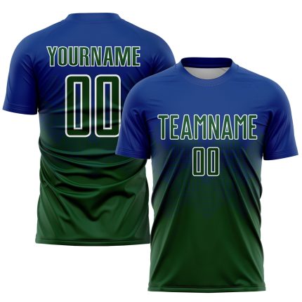 Personalized Royal Green-White Sublimation Soccer Uniform Jersey Team Custom Name and Number
