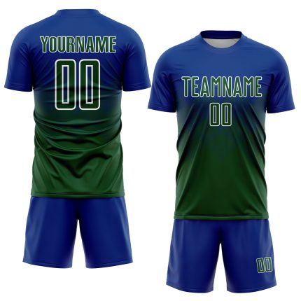 Personalized Royal Green-White Sublimation Soccer Uniform Jersey Team Custom Name and Number
