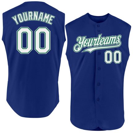 Personalized Royal Kelly Green-Gray Authentic Sleeveless Baseball Jersey Team Custom Name and Number