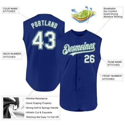 Personalized Royal Kelly Green-Gray Authentic Sleeveless Baseball Jersey Team Custom Name and Number