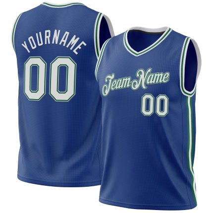 Personalized Royal Kelly Green-Gray Authentic Throwback Basketball Jersey Team Custom Name and Number
