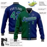 Personalized Royal Kelly Green-Gray Bomber Full-Snap Varsity Letterman Gradient Fashion Jacket Team Custom Name and Number