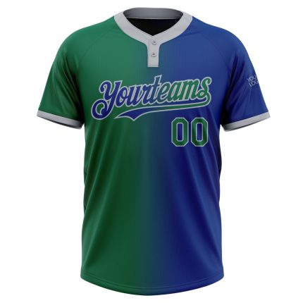 Personalized Royal Kelly Green-Gray Gradient Fashion Two-Button Unisex Softball Jersey Team Custom Name and Number