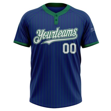 Personalized Royal Kelly Green Pinstripe White-Gray Two-Button Unisex Softball Jersey Team Custom Name and Number