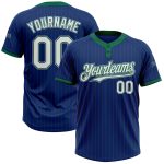 Personalized Royal Kelly Green Pinstripe White-Gray Two-Button Unisex Softball Jersey Team Custom Name and Number