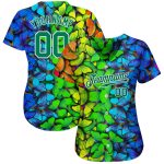 Personalized Royal Kelly Green-White 3D Pattern Design Multicolored Butterflies Authentic Baseball Jersey Team Custom Name and Number