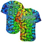 Personalized Royal Kelly Green-White 3D Pattern Design Multicolored Butterflies Authentic Baseball Jersey Team Custom Name and Number