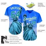 Personalized Royal Kelly Green-White 3D Pattern Design Statue Of Liberty Authentic Baseball Jersey Team Custom Name and Number