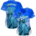 Personalized Royal Kelly Green-White 3D Pattern Design Statue Of Liberty Authentic Baseball Jersey Team Custom Name and Number