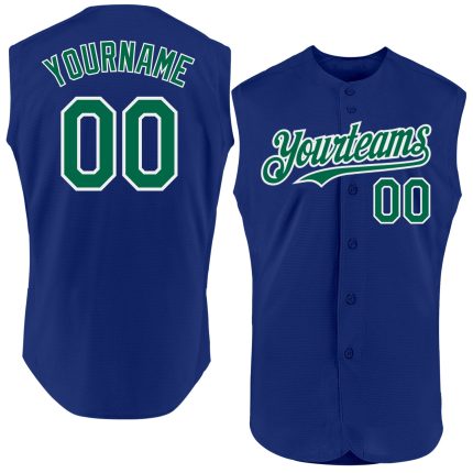 Personalized Royal Kelly Green-White Authentic Sleeveless Baseball Jersey