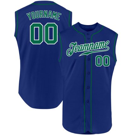 Personalized Royal Kelly Green-White Authentic Sleeveless Baseball Jersey Team Custom Name and Number