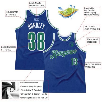 Personalized Royal Kelly Green-White Authentic Throwback Basketball Jersey Team Custom Name and Number